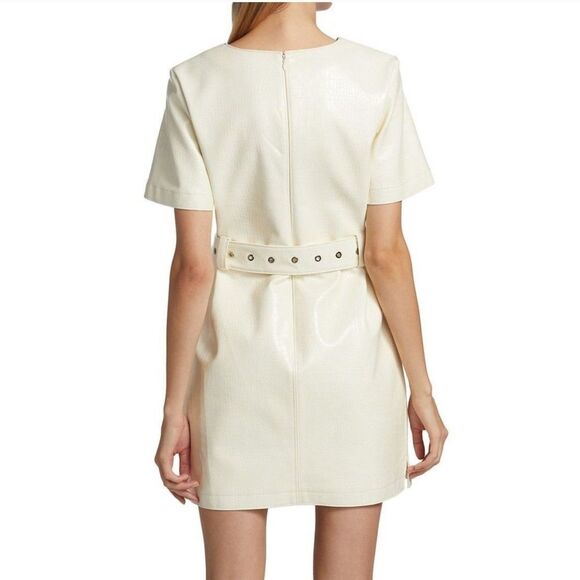 Cinq a Sept Abytha Belted Faux Leather Mini dress in Alabaster Size 14 - Picture 2 of 11